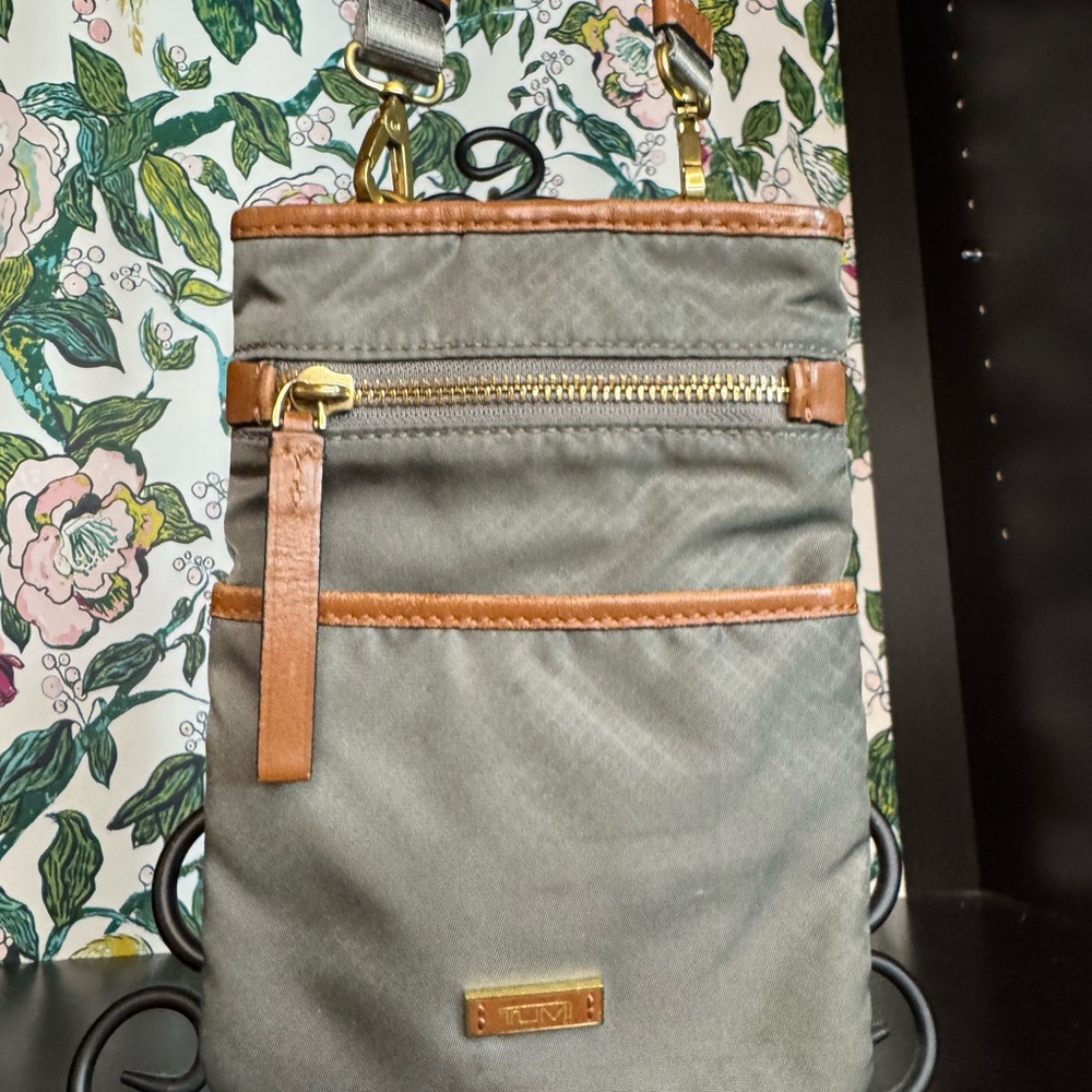 TUMI Gray Crossbody Bag with Tan Details